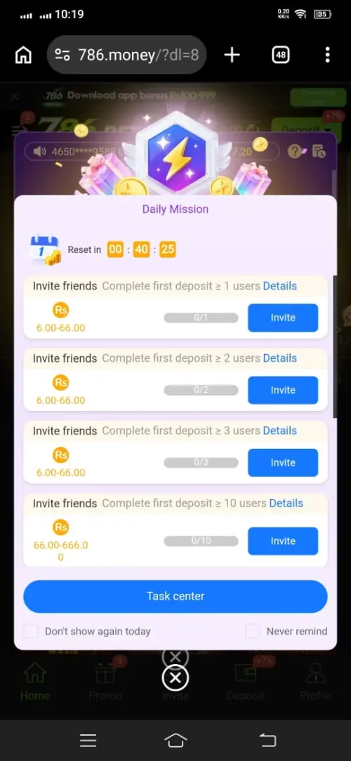 786Bet Daily Missions Screenshot