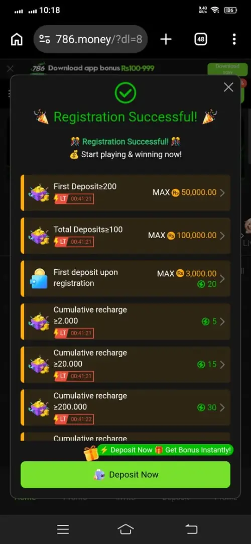 786Bet Safe Deposit Methods Screenshot