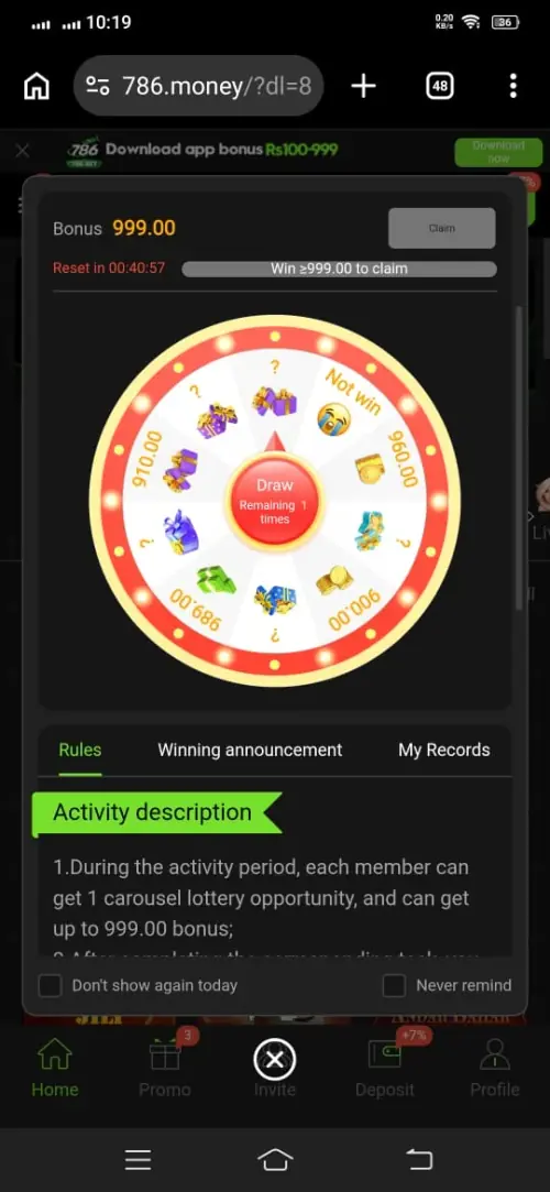786Bet Lucky Spin Wheel Screenshot